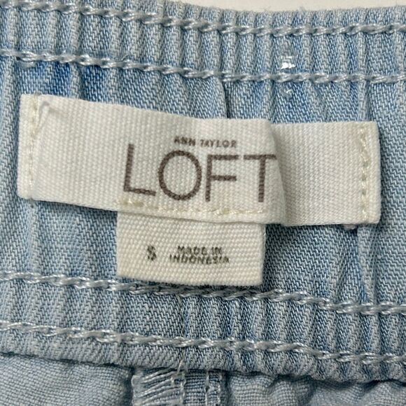 Ann Taylor LOFT Linen & Lyocell Drawstring Pants Cuffed Joggers Chambray Blue S - Picture 8 of 10